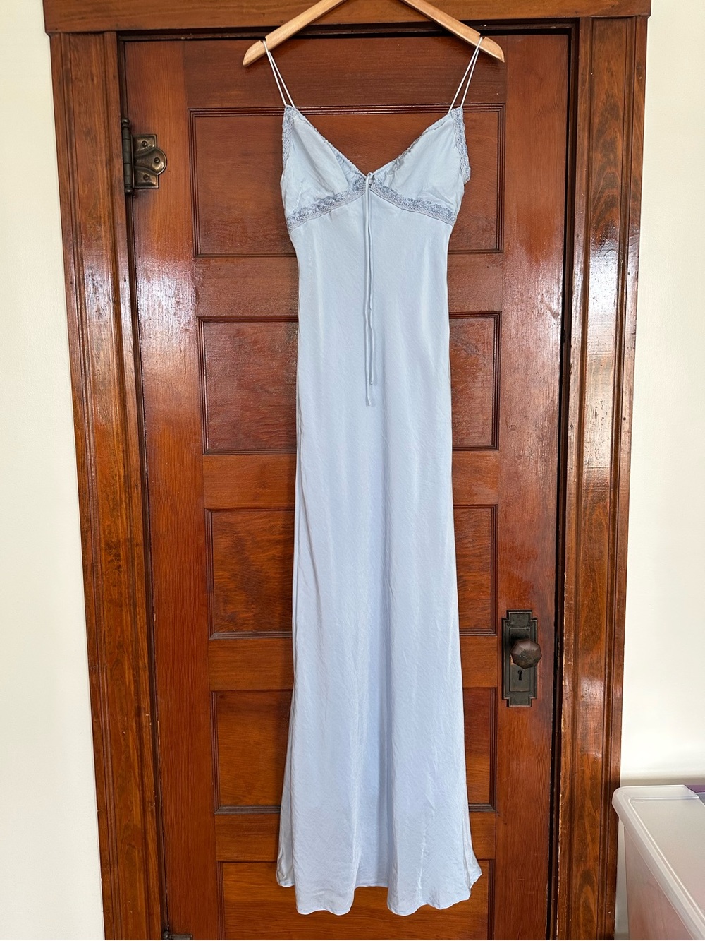 Princess Polly Emily V-Neckline Maxi Dress Baby Blue Size 6 Bias Cut Satin